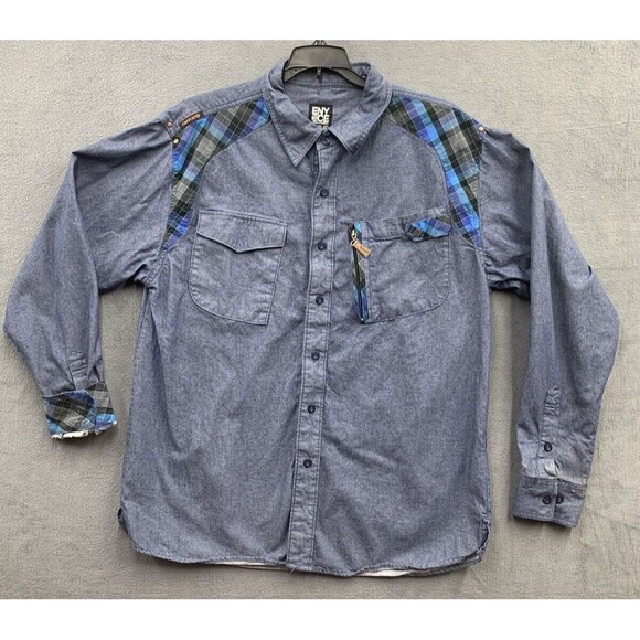 enyce Other - Enyce Button Down Casual Shirt Men XL Blue Plaid Accent Flap Pockets 100% Cotton
